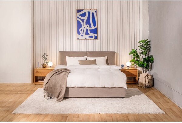Szarobrązowe tapicerowane łóżko dwuosobowe ze schowkiem i stelażem 160x200 cm Myra Pillow – Bonami Selection