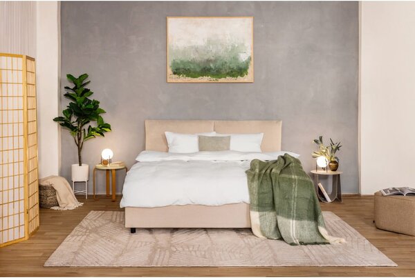 Beżowe tapicerowane łóżko dwuosobowe ze schowkiem i stelażem 160x200 cm Myra Pillow – Bonami Selection