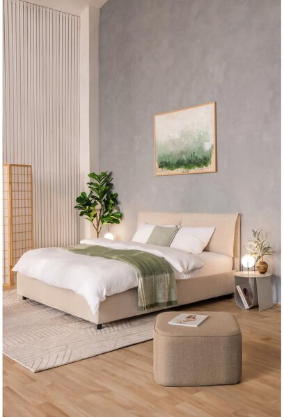 Beżowe tapicerowane łóżko dwuosobowe ze schowkiem i stelażem 160x200 cm Myra Pillow – Bonami Selection