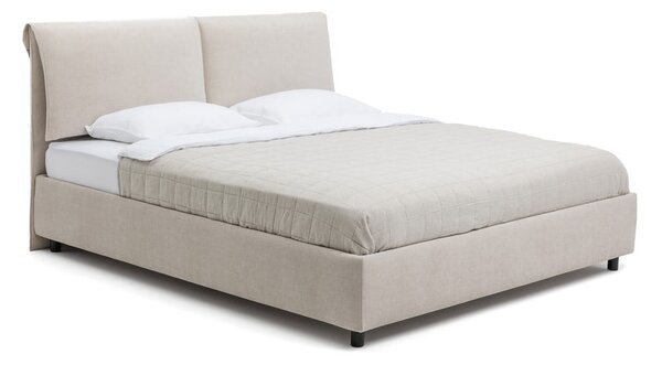 Beżowe tapicerowane łóżko dwuosobowe ze schowkiem i stelażem 160x200 cm Myra Pillow – Bonami Selection
