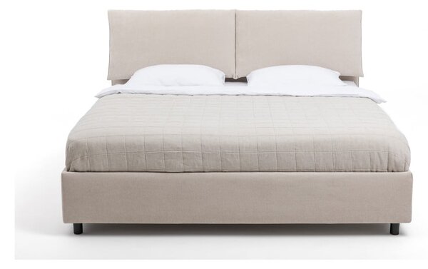 Beżowe tapicerowane łóżko dwuosobowe ze schowkiem i stelażem 160x200 cm Myra Pillow – Bonami Selection