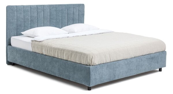 Niebieskie tapicerowane łóżko dwuosobowe ze schowkiem i stelażem 180x200 cm Myra Slim Line – Bonami Selection