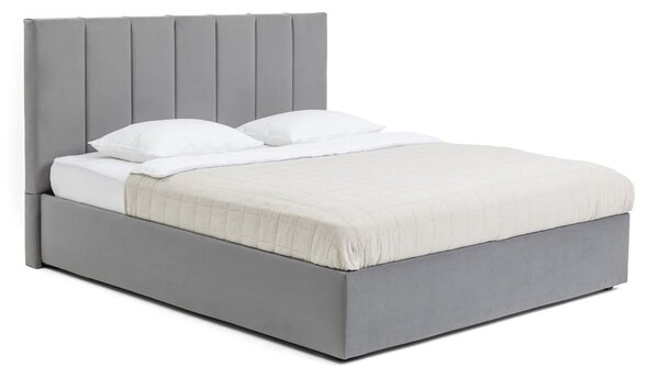 Szare tapicerowane łóżko dwuosobowe ze schowkiem i stelażem 160x200 cm Thessa Bold Line – Bonami Selection