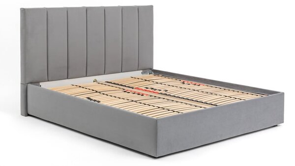 Szare tapicerowane łóżko dwuosobowe ze schowkiem i stelażem 160x200 cm Thessa Bold Line – Bonami Selection