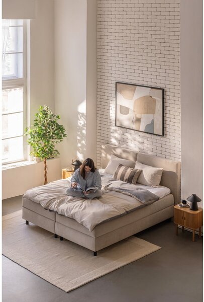 Beżowe łóżko kontynentalne ze schowkiem 160x200 cm Elva Bold – Bonami Selection