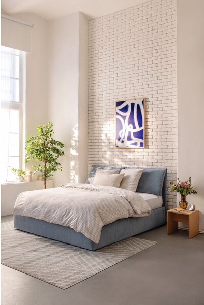 Niebieskie tapicerowane łóżko dwuosobowe ze schowkiem i stelażem 160x200 cm Myra Pillow – Bonami Selection