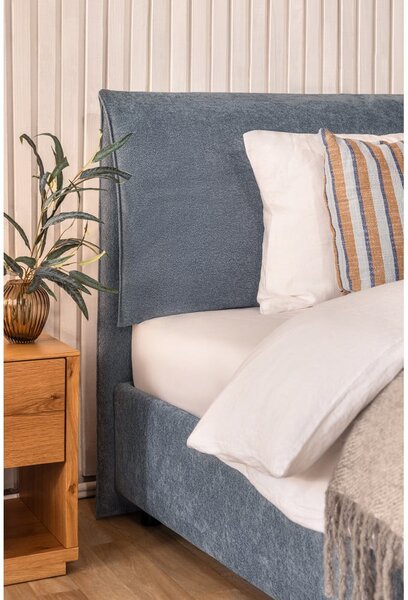 Niebieskie tapicerowane łóżko dwuosobowe ze schowkiem i stelażem 160x200 cm Myra Pillow – Bonami Selection