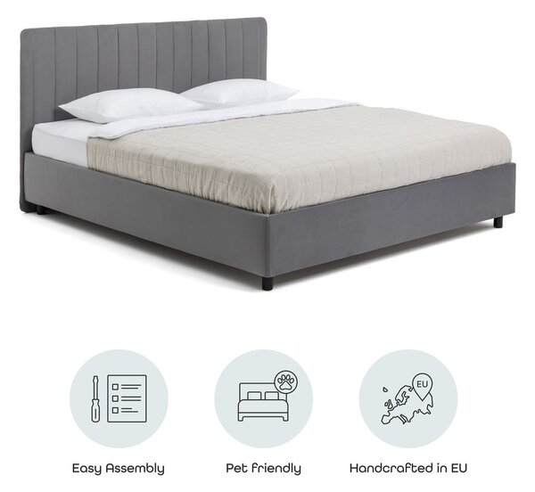 Szare tapicerowane łóżko dwuosobowe ze schowkiem i stelażem 180x200 cm Myra Slim Line – Bonami Selection