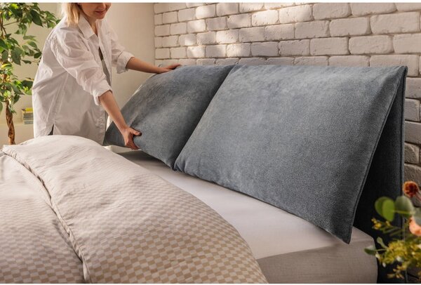 Niebieskie tapicerowane łóżko dwuosobowe ze schowkiem i stelażem 160x200 cm Myra Pillow – Bonami Selection