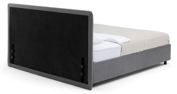 Szare tapicerowane łóżko dwuosobowe ze schowkiem i stelażem 180x200 cm Myra Slim Line – Bonami Selection