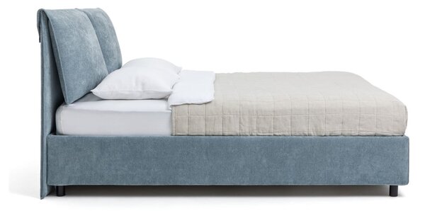Niebieskie tapicerowane łóżko dwuosobowe ze schowkiem i stelażem 160x200 cm Myra Pillow – Bonami Selection
