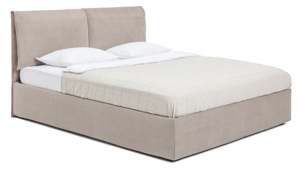 Szarobrązowe tapicerowane łóżko dwuosobowe ze schowkiem i stelażem 160x200 cm Thessa Pillow – Bonami Selection