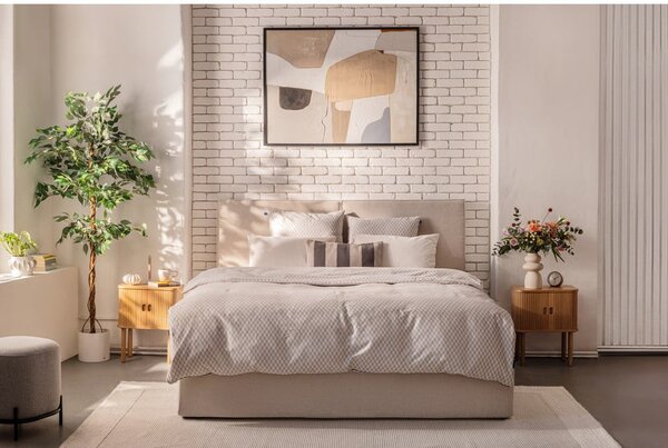Beżowe tapicerowane łóżko dwuosobowe ze schowkiem i stelażem 160x200 cm Thessa Bold – Bonami Selection