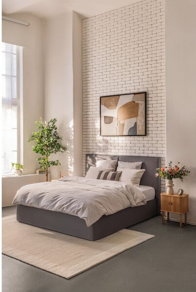 Szare tapicerowane łóżko dwuosobowe ze schowkiem i stelażem 160x200 cm Thessa Bold – Bonami Selection