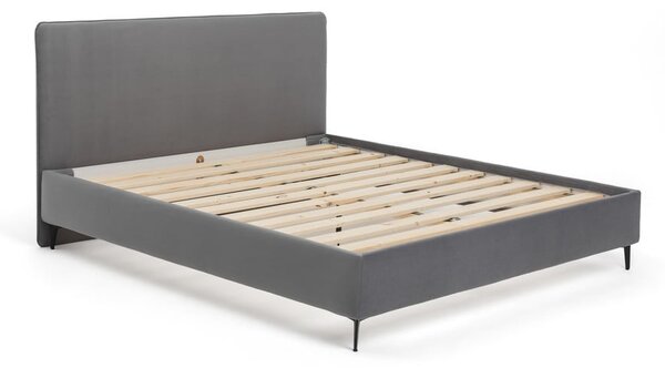 Szare tapicerowane łóżko dwuosobowe ze stelażem 160x200 cm Noira Slim – Bonami Selection