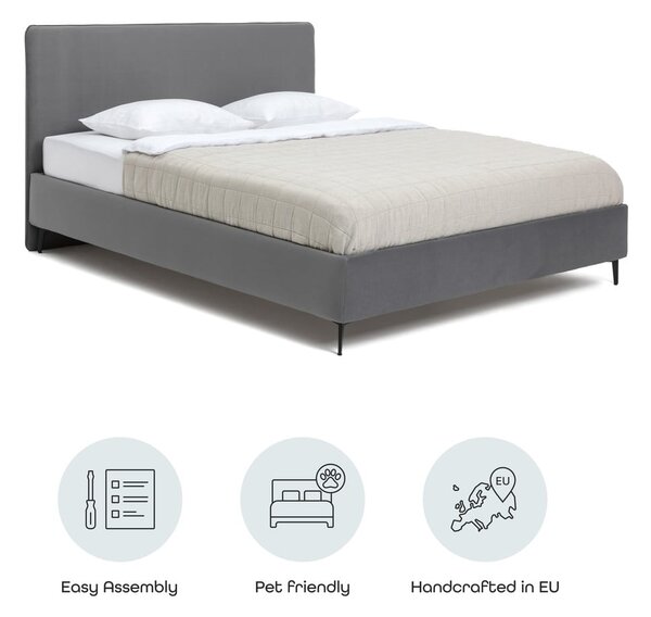 Szare tapicerowane łóżko dwuosobowe ze stelażem 160x200 cm Noira Slim – Bonami Selection