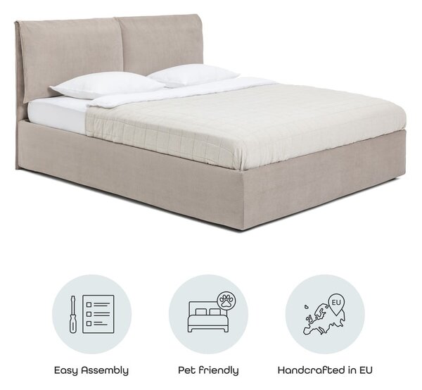 Szarobrązowe tapicerowane łóżko dwuosobowe ze schowkiem i stelażem 160x200 cm Thessa Pillow – Bonami Selection