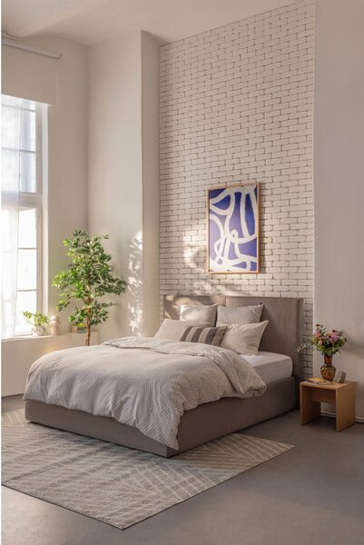 Szarobrązowe tapicerowane łóżko dwuosobowe ze schowkiem i stelażem 160x200 cm Thessa Bold – Bonami Selection