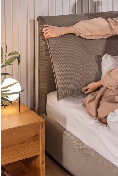 Szarobrązowe tapicerowane łóżko dwuosobowe ze schowkiem i stelażem 160x200 cm Thessa Pillow – Bonami Selection