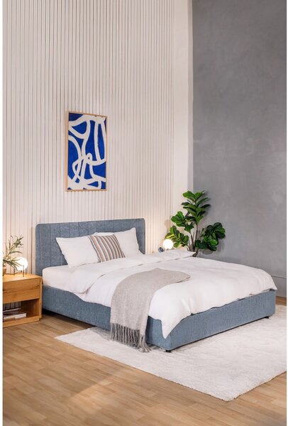 Niebieskie tapicerowane łóżko dwuosobowe ze schowkiem i stelażem 180x200 cm Myra Slim Line – Bonami Selection