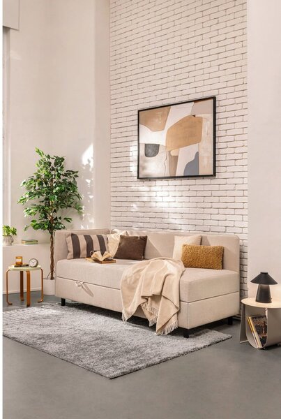 Beżowe tapicerowane łóżko jednoosobowe ze schowkiem i materacem 90x200 cm Avela – Bonami Selection