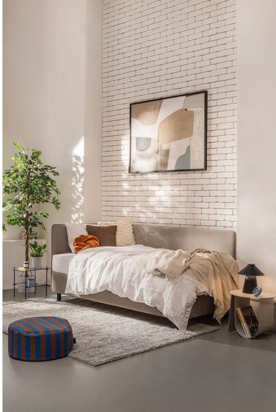 Szarobrązowe tapicerowane łóżko jednoosobowe ze schowkiem i materacem 90x200 cm Avela – Bonami Selection