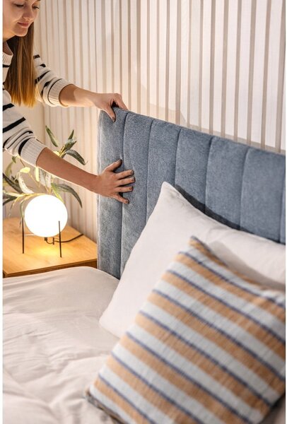 Niebieskie tapicerowane łóżko dwuosobowe ze schowkiem i stelażem 180x200 cm Myra Slim Line – Bonami Selection