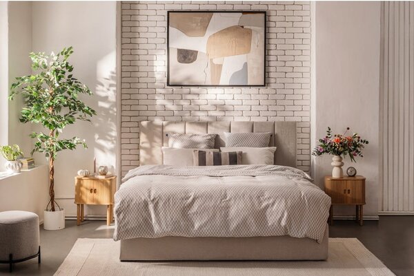 Beżowe tapicerowane łóżko dwuosobowe ze schowkiem i stelażem 160x200 cm Thessa Bold Line – Bonami Selection