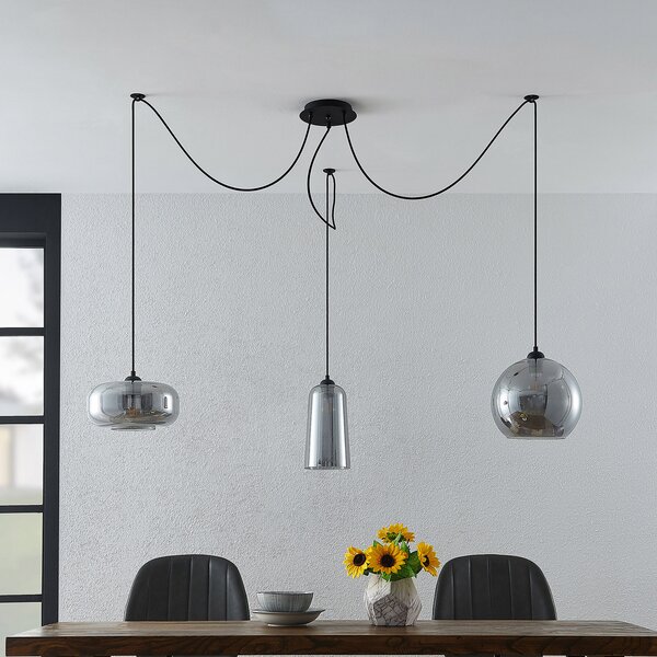 Lampa Wisząca Lucande, Zyli, ściemnialny, szary, salon, szkło, vintage
