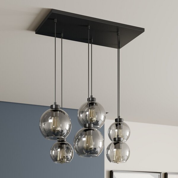 Lampa Wisząca TK Lighting, Cubus, ściemnialny, szary, salon, szkło, nowoczesny