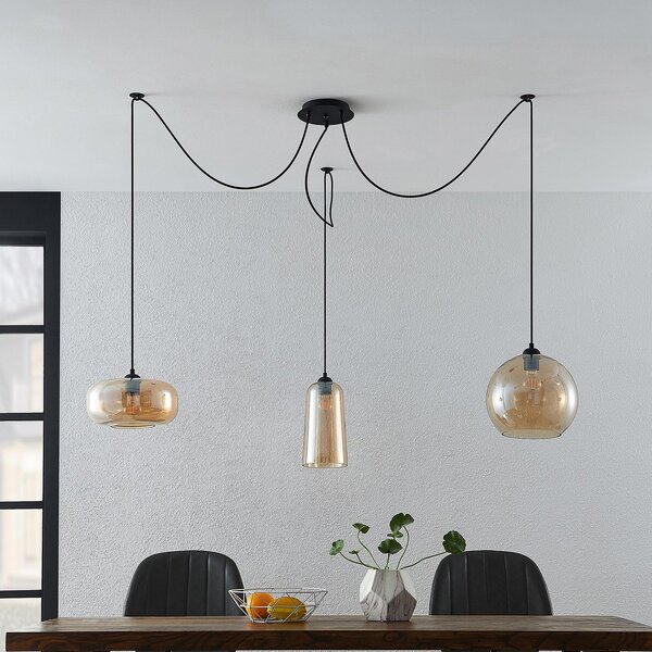 Lampa Wisząca Lucande, Zyli, ściemnialny, salon, szkło, vintage