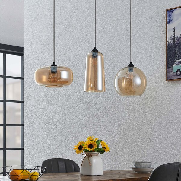 Lampa Wisząca Lucande, Wilja, ściemnialny, pomarańczowy, salon, szkło, vintage