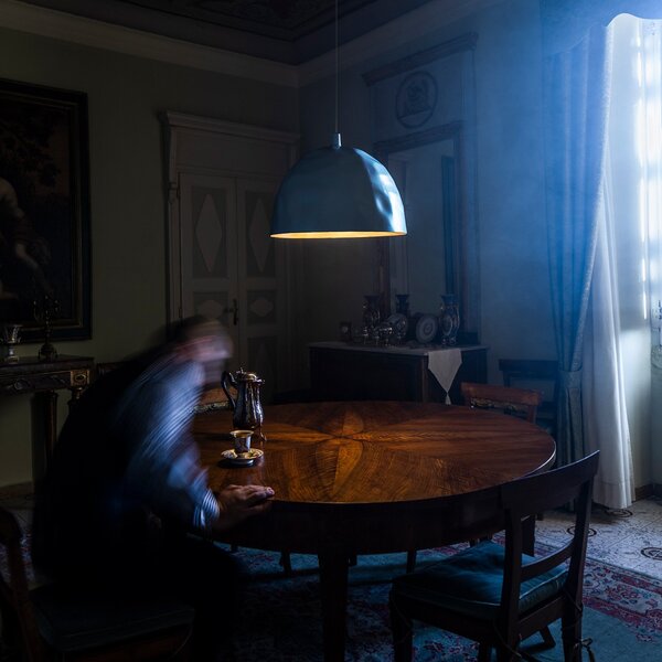 Lampa Wisząca Foscarini, Bump, ściemnialny, niebieski, salon, tworzywo sztuczne, design