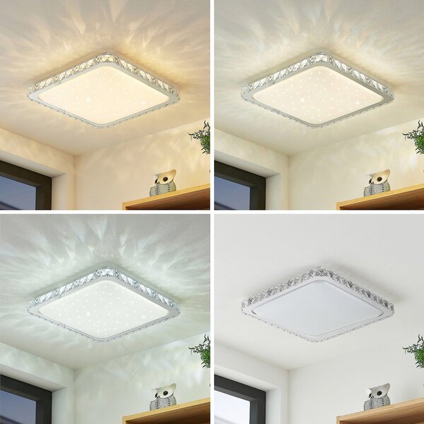 Lampa Sufitowa Lindby, Lorand, ściemnialny, biały, salon, kryształ, nowoczesny