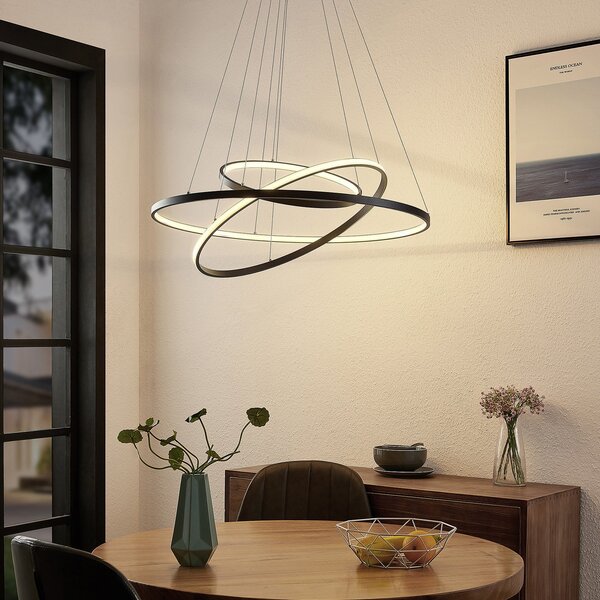 Lampa Wisząca Lucande, Ezana, ściemnialny, czarny, salon, metal, nowoczesny