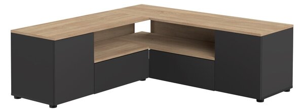 Czarna szafka pod TV w dekorze dębu 130x46 cm Angle – TemaHome