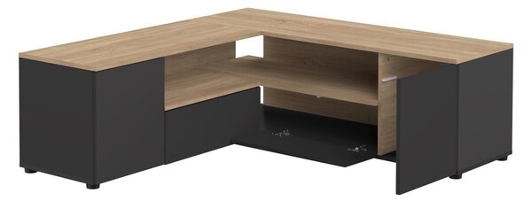 Czarna szafka pod TV w dekorze dębu 130x46 cm Angle – TemaHome