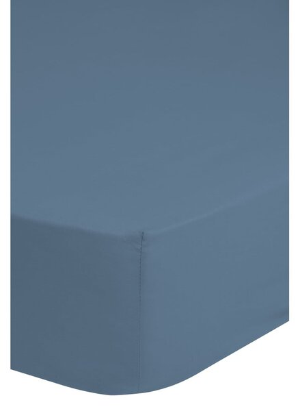 Niebieskie elastyczne prześcieradło z satyny bawełnianej HIP, 160x200 cm