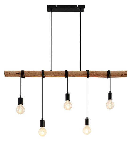 Lampa Wisząca Lindby, Rom, ściemnialny, drewniany, salon, drewno, nowoczesny