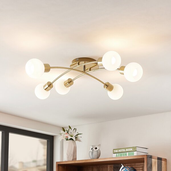 Lampa Sufitowa Lindby, Agmar, ściemnialny, złoty | mosiężny, salon, metal, nowoczesny