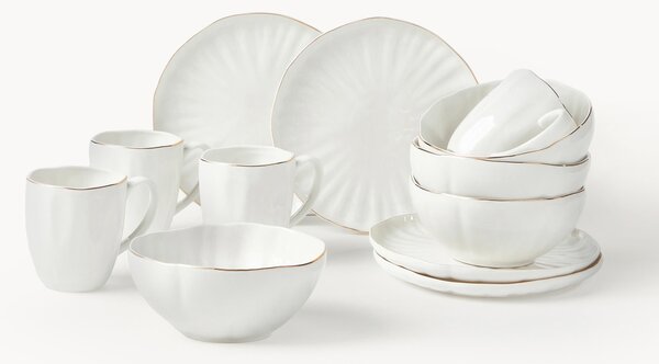 Komplet naczyń śniadaniowych z porcelany z reliefem Sali, dla 4 osób (12 elem.)