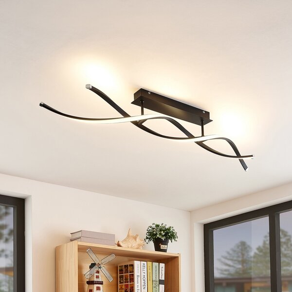 Lampa Sufitowa Lindby, Welina, ściemnialny, czarny, salon, metal, nowoczesny