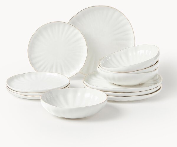 Komplet naczyń z porcelany z reliefem Sali, dla 4 osób (12 elem.)
