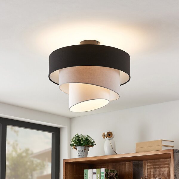 Lampa Sufitowa Lindby, Coria, ściemnialny, beżowy, salon, tkanina | tekstylia, nowoczesny