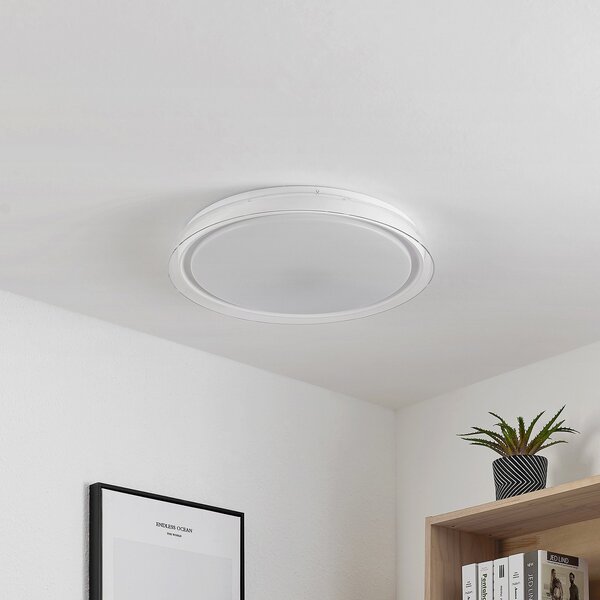 Lampa Sufitowa Lindby, Sleya, ściemnialny, biały, salon, tworzywo sztuczne, nowoczesny