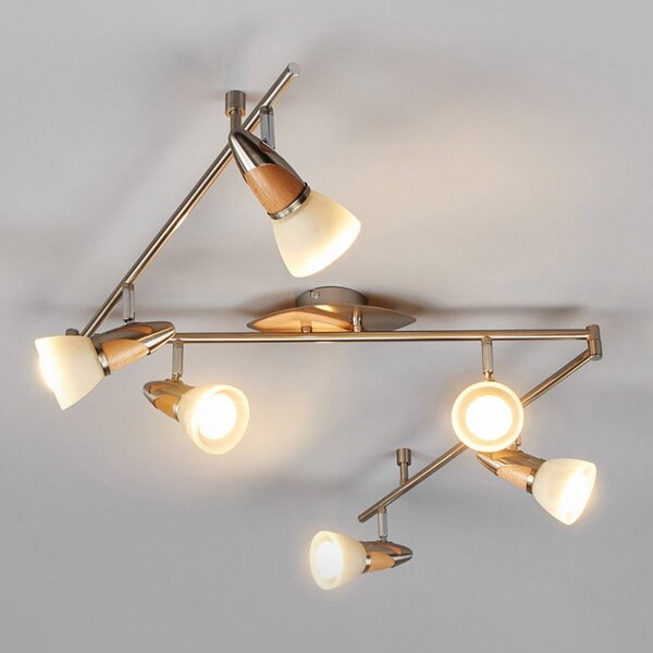 Lampa Sufitowa Lindby, Marena, ściemnialny, drewniany, salon, metal, dworkowy | rustykalny
