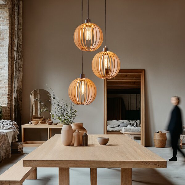 Lampa Wisząca Envostar, Clay, ściemnialny, drewniany, salon, drewno, skandynawski