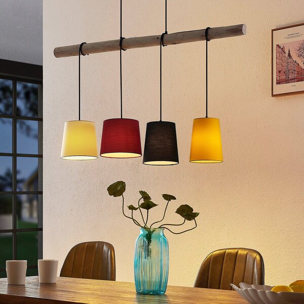 Lampa Wisząca Lindby, Hinai, ściemnialny, drewniany, salon, tkanina | tekstylia, skandynawski