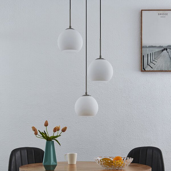 Lampa Wisząca Lindby, Jurian, ściemnialny, biały, salon, szkło, nowoczesny