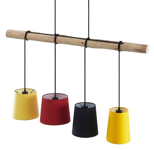 Lampa Wisząca Lindby, Hinai, ściemnialny, drewniany, salon, tkanina | tekstylia, skandynawski